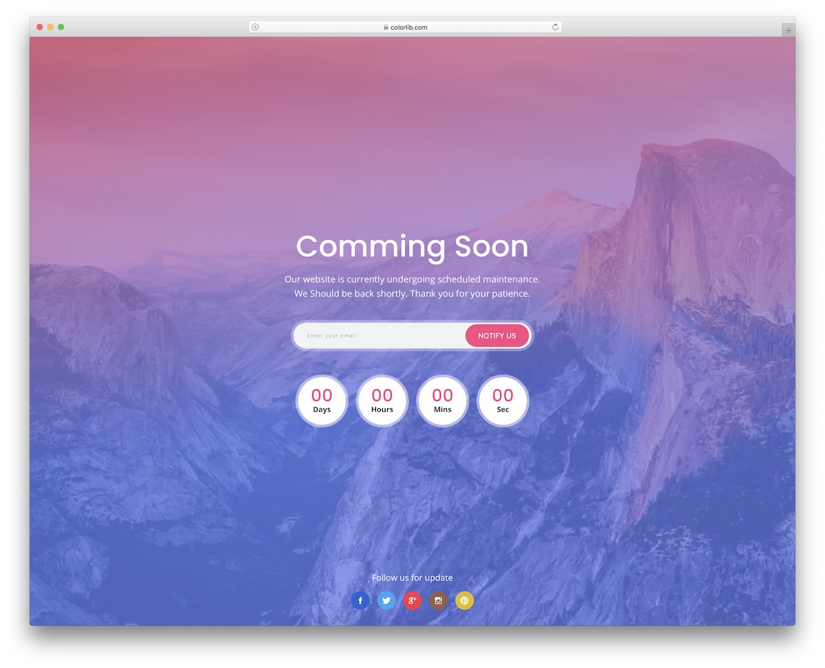 Coming Soon 22 template with gradient overlay design