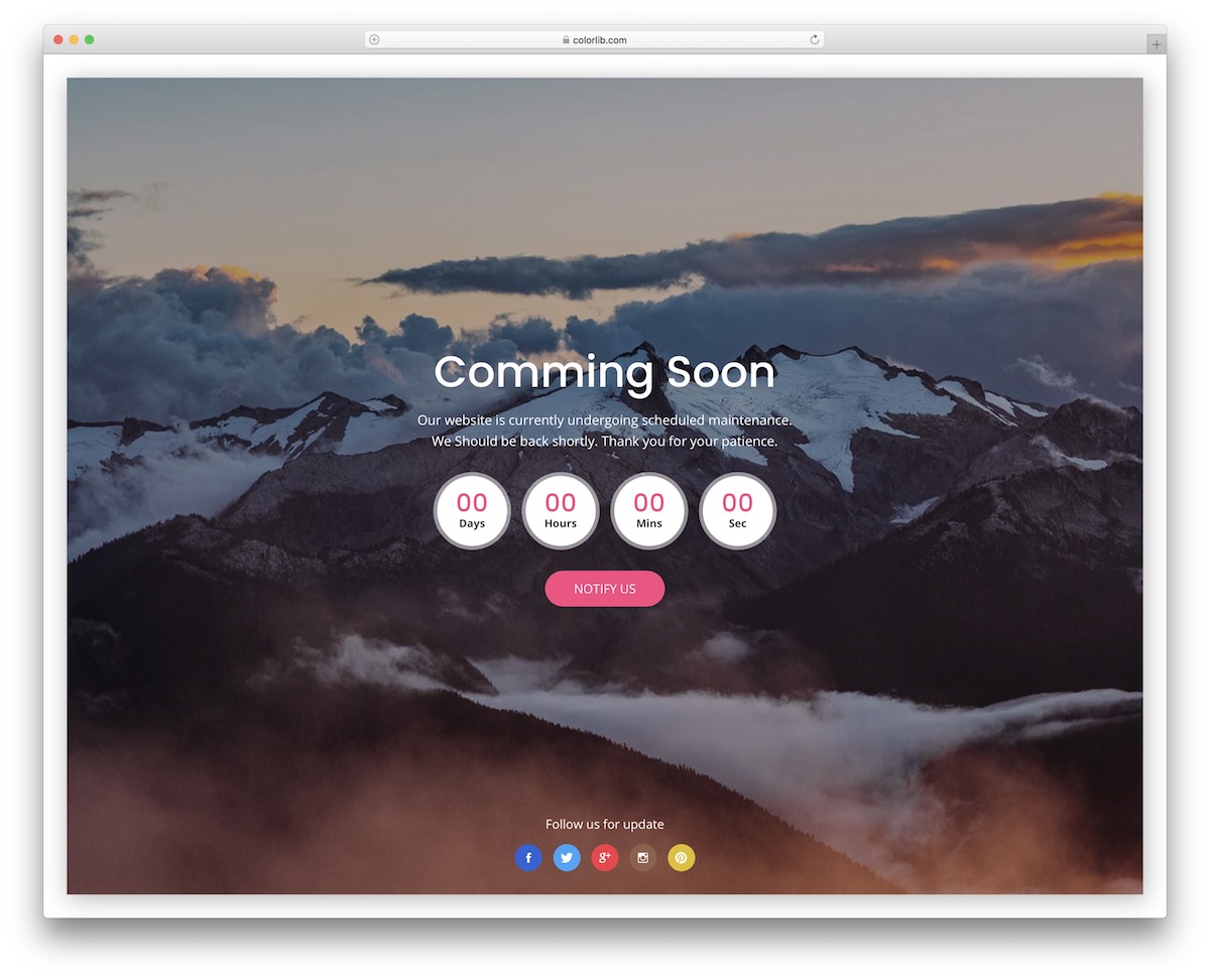 Coming Soon 23 template with framed full-bleed design