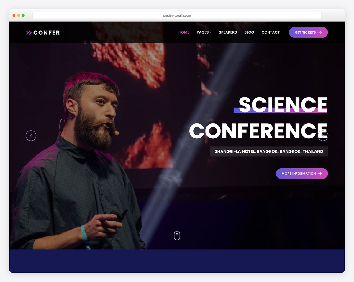 Confer free responsive Bootstrap template for conferences and events