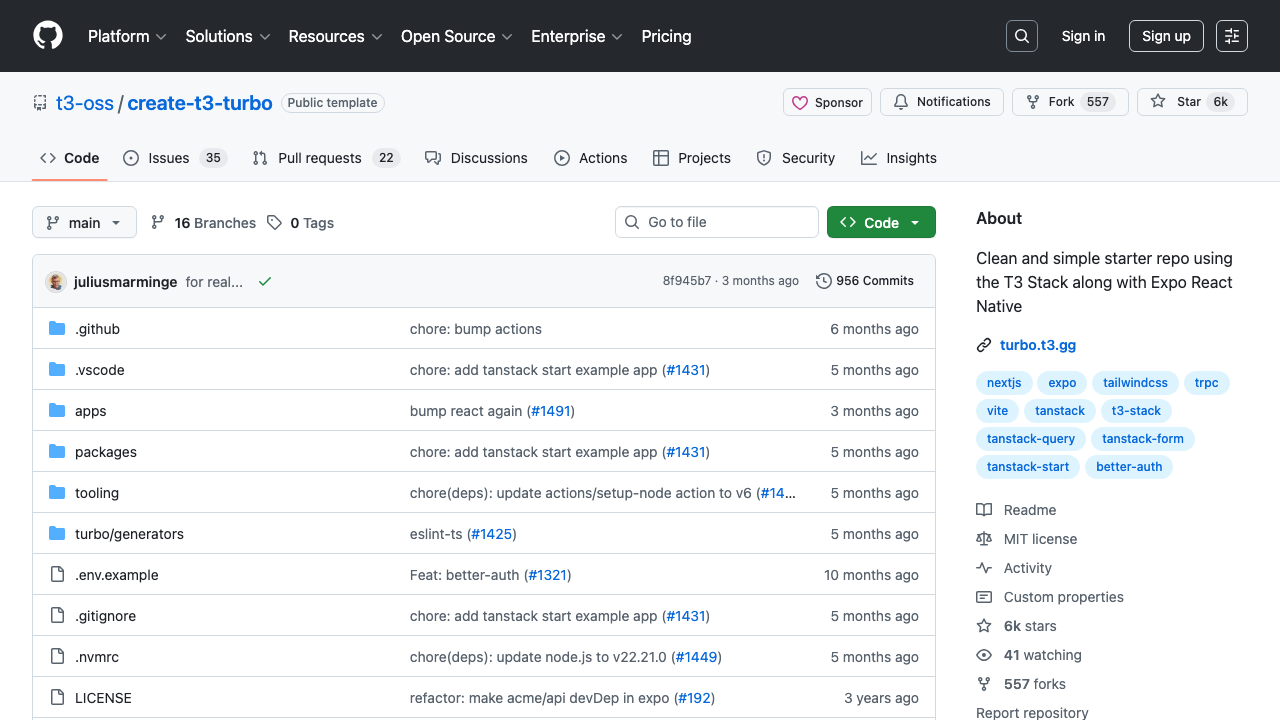 create-t3-turbo official T3 monorepo with Next.js and Expo