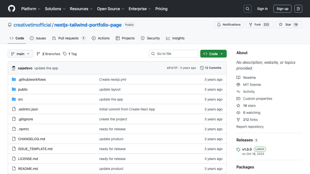 Creative Tim Next.js Tailwind CSS portfolio page template