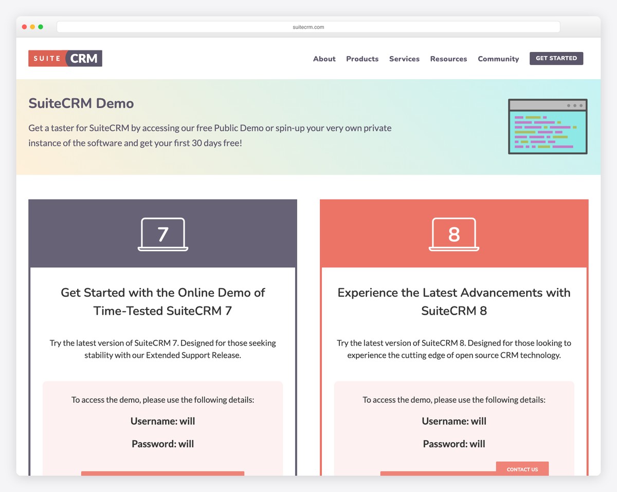SuiteCRM enterprise CRM with contact management, opportunity tracking, and workflow automation