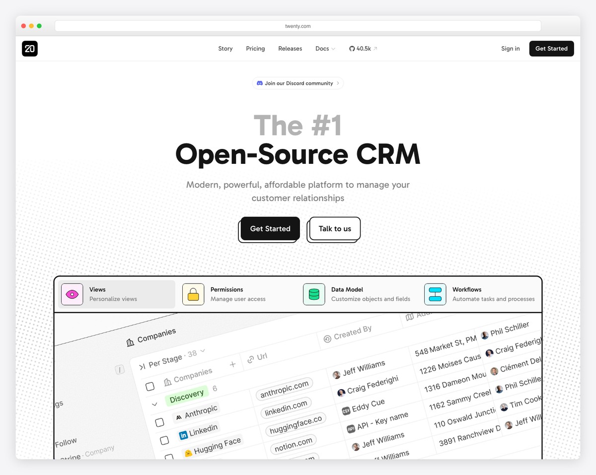 Twenty CRM open-source Salesforce alternative with customizable views and workflow automation