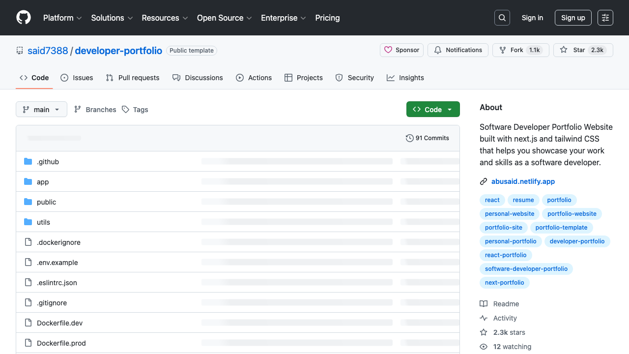Developer portfolio template built with Next.js and Tailwind CSS
