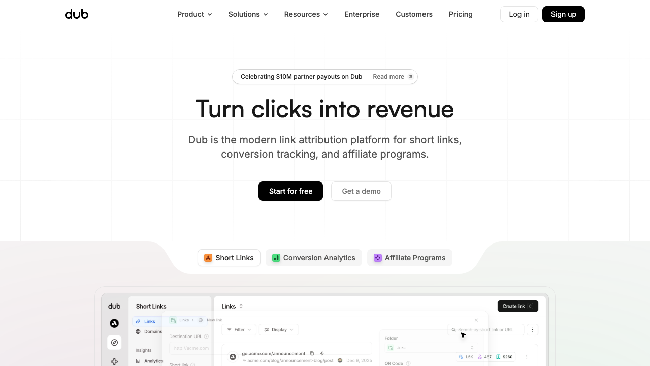 Dub open-source link attribution platform built with T3 Stack