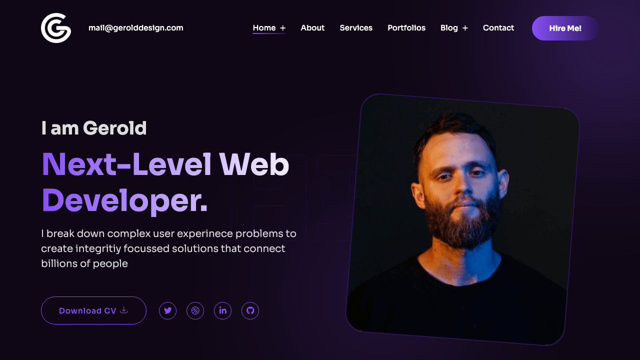 Gerold premium Tailwind CSS portfolio template with 10 home pages
