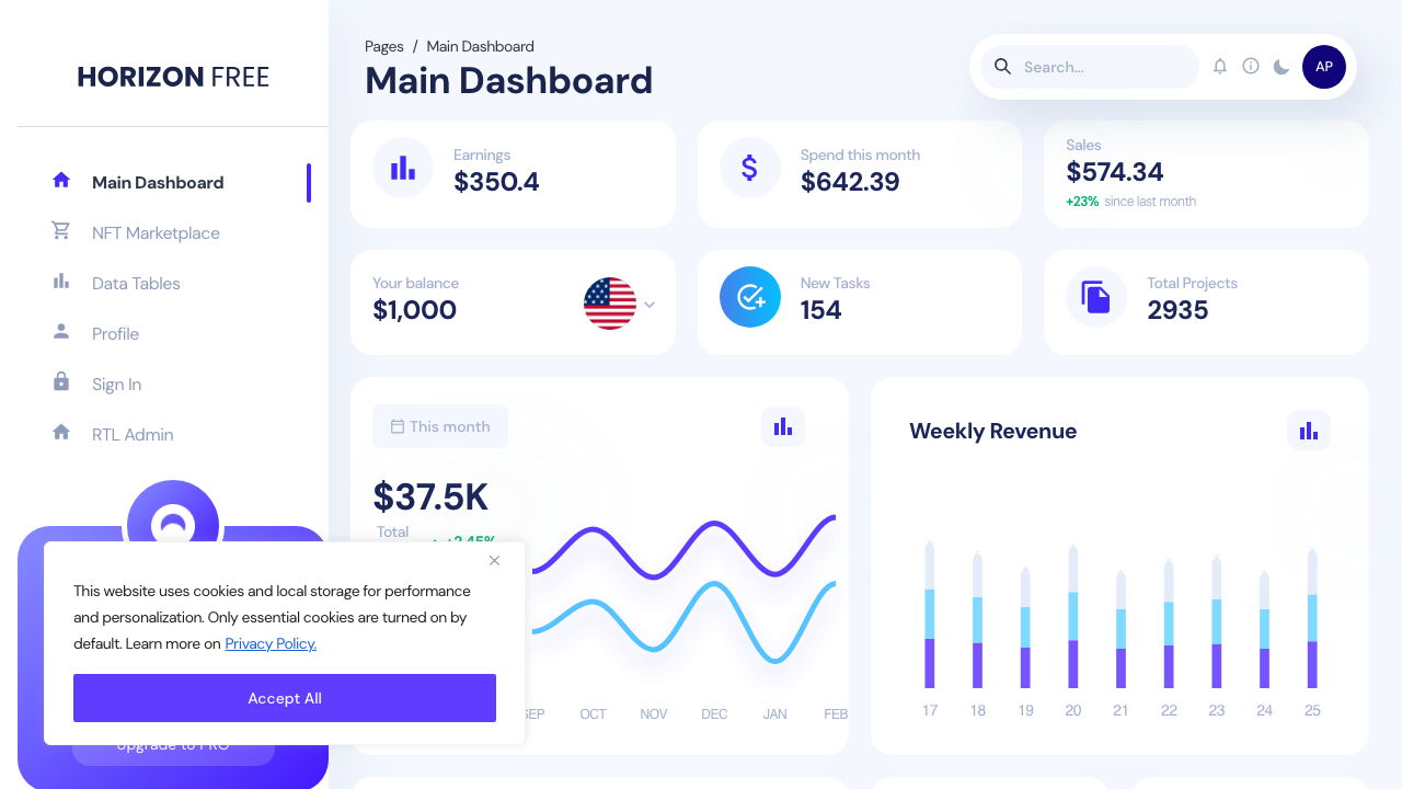 Horizon UI - React admin dashboard with Chakra UI and financial widgets