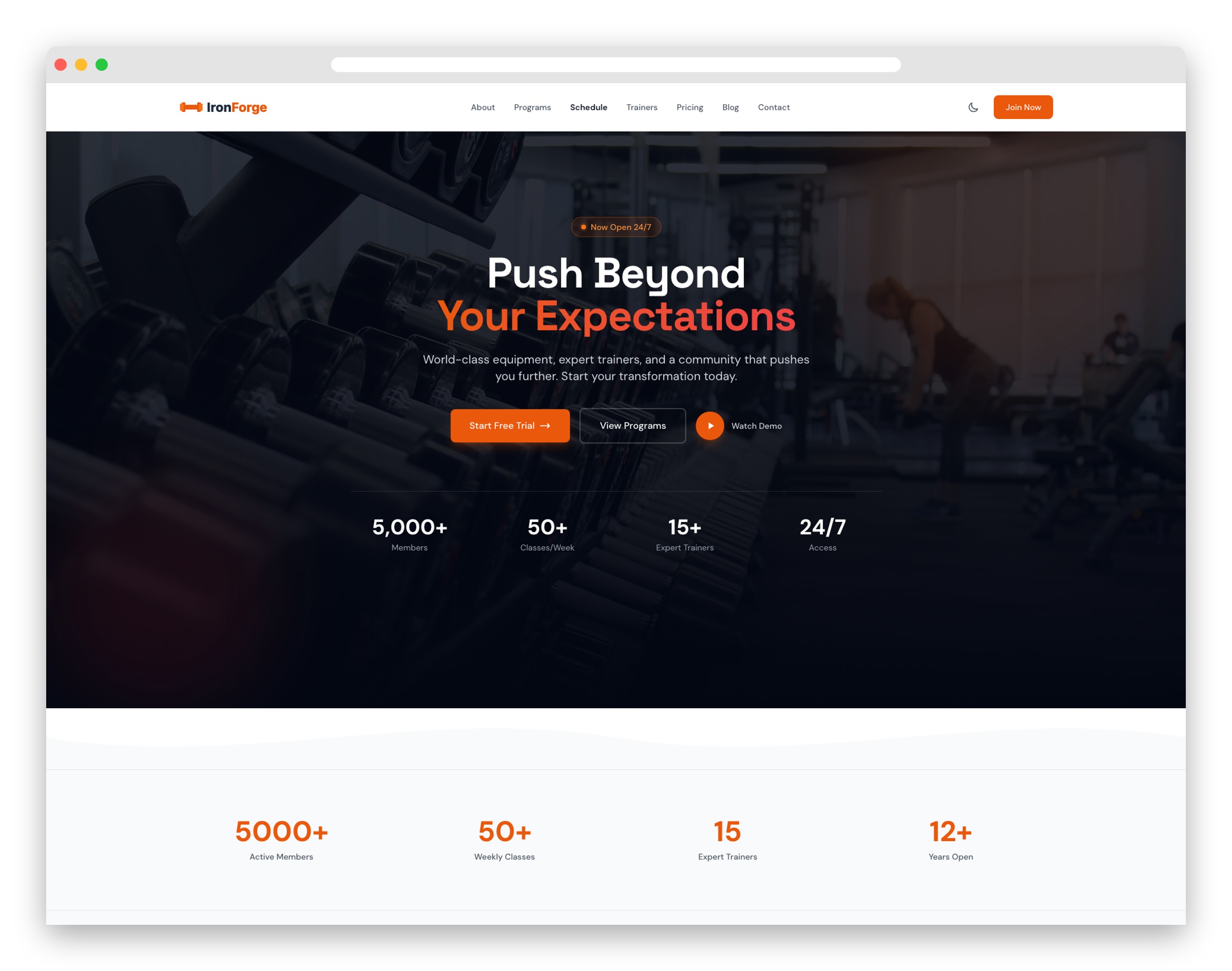 ironforge free tailwind css fitness gym template