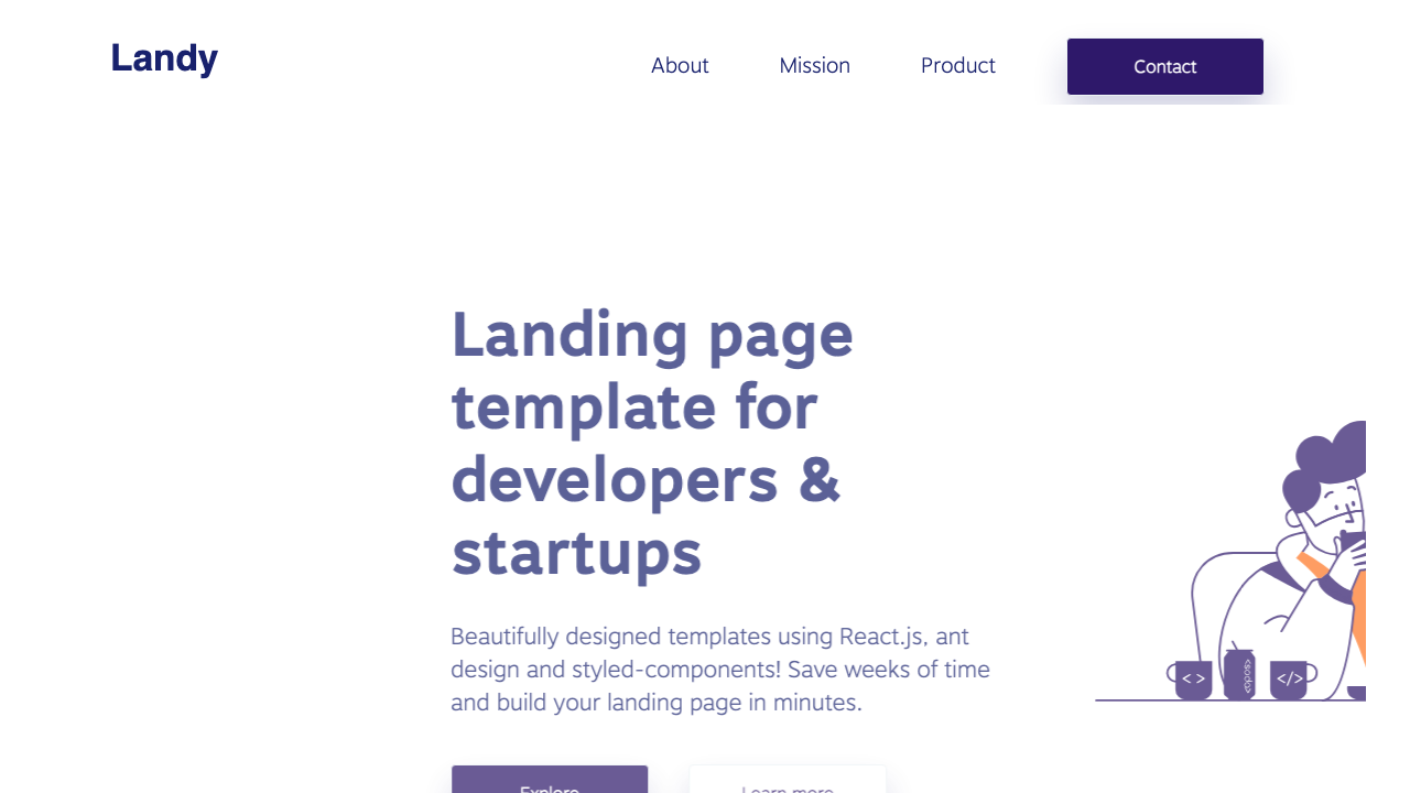 landy react multilingual landing page template