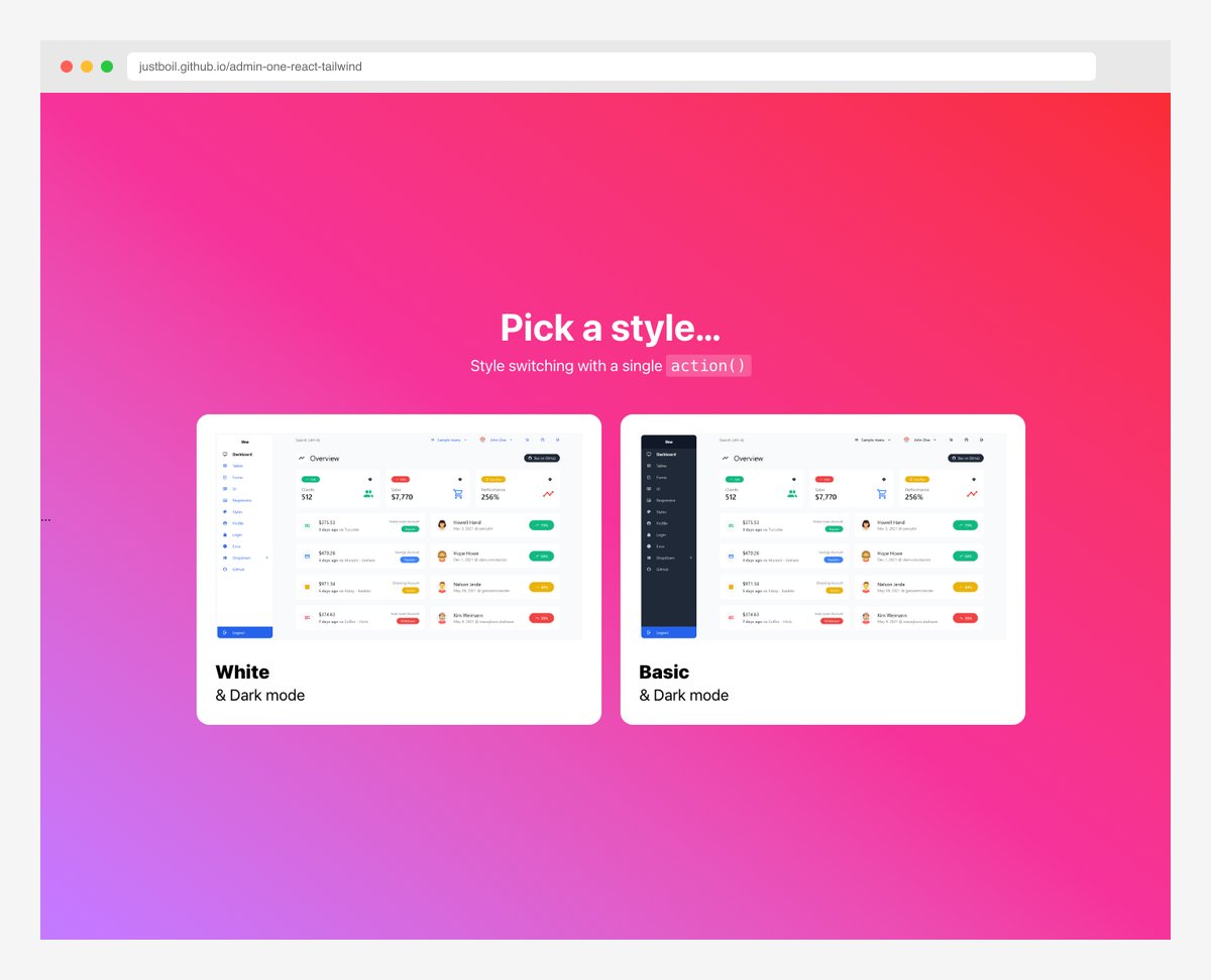 Admin One React free Next.js Tailwind v4 admin dashboard with dark mode by JustBoil