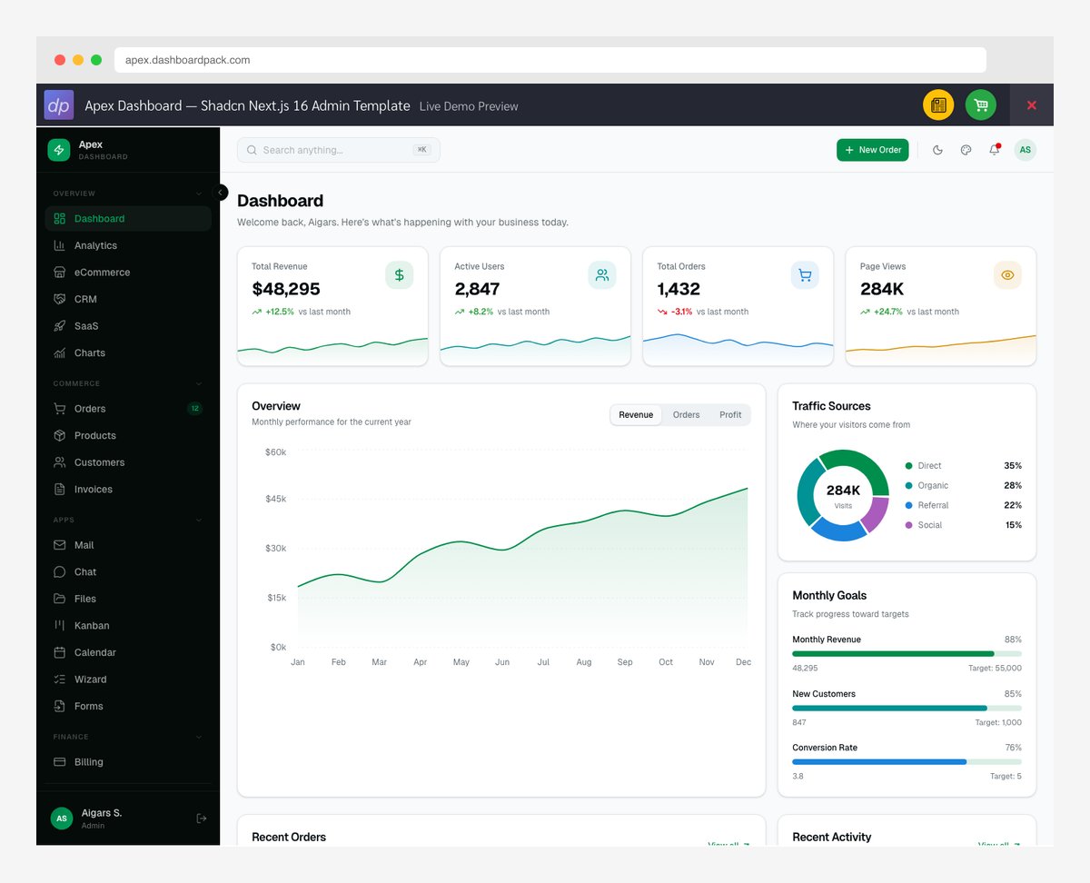Apex Dashboard Next.js SaaS admin template