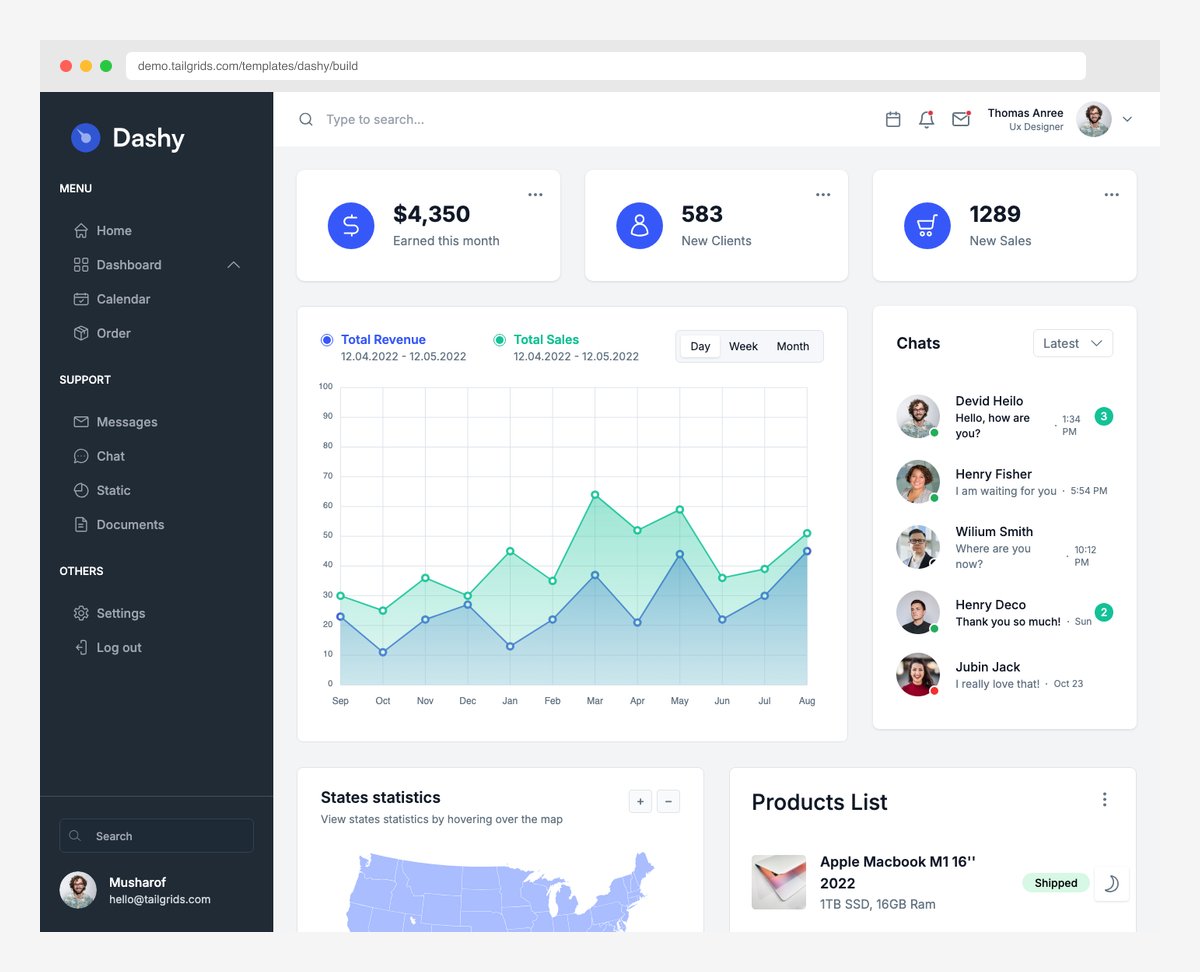 Dashy lightweight Tailwind e-commerce dashboard