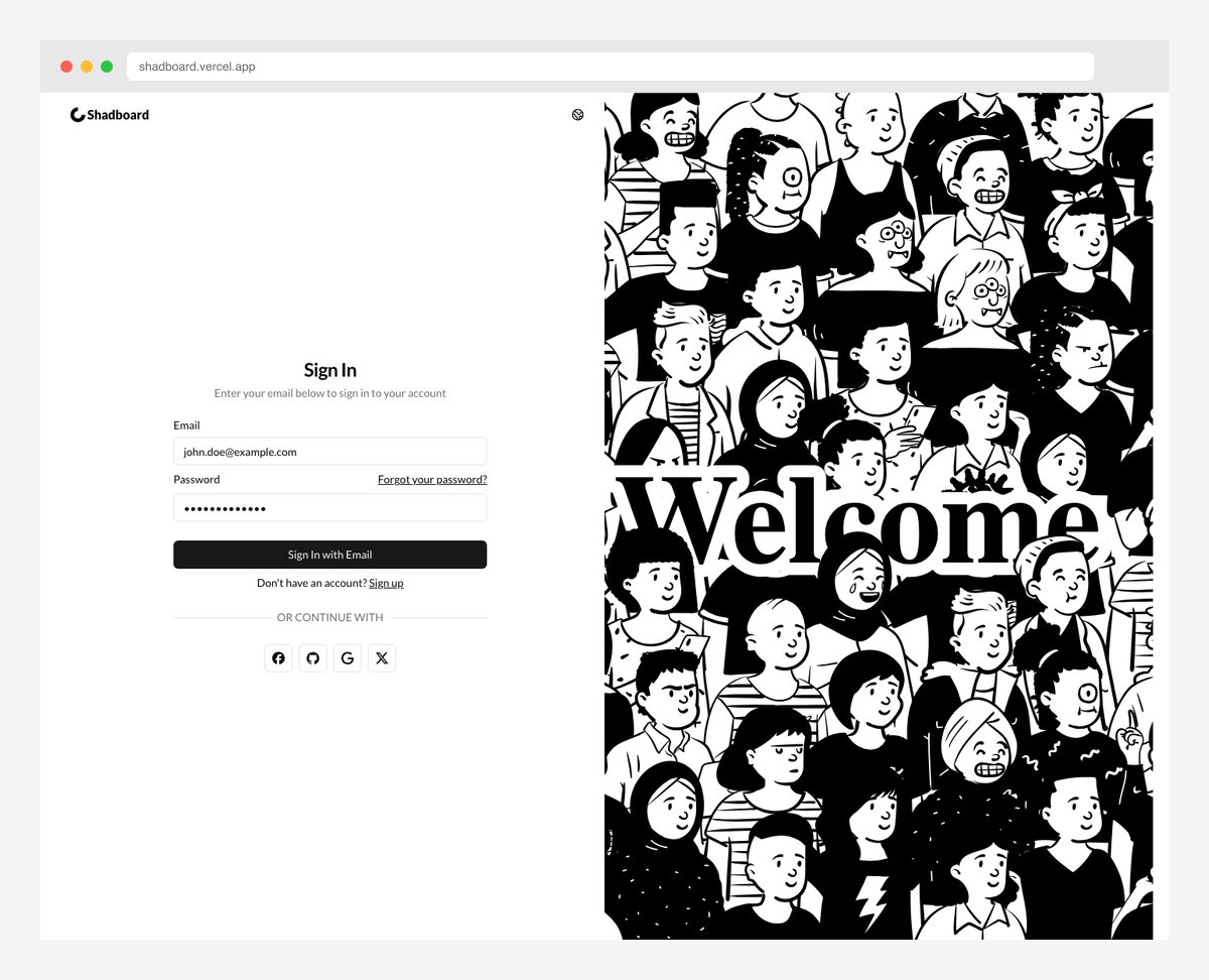 Shadboard free Next.js 15 admin dashboard with email chat calendar kanban apps and 11 themes