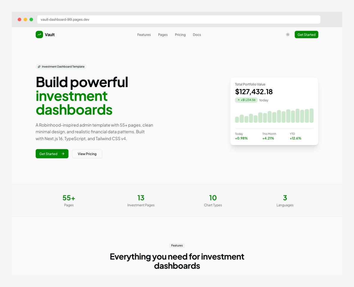 Vault Dashboard fintech SaaS admin template