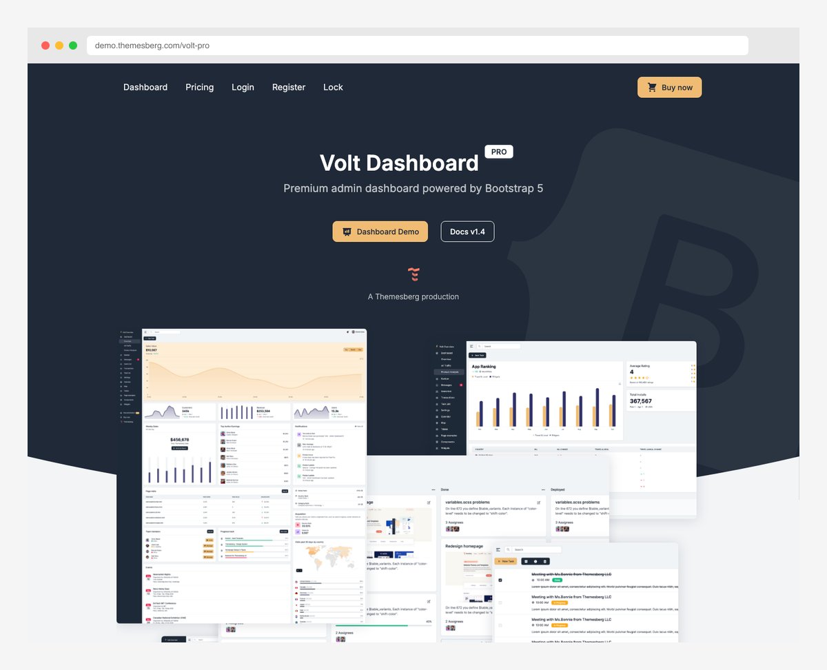 Volt Bootstrap 5 dashboard with dark mode using data-bs-theme attribute