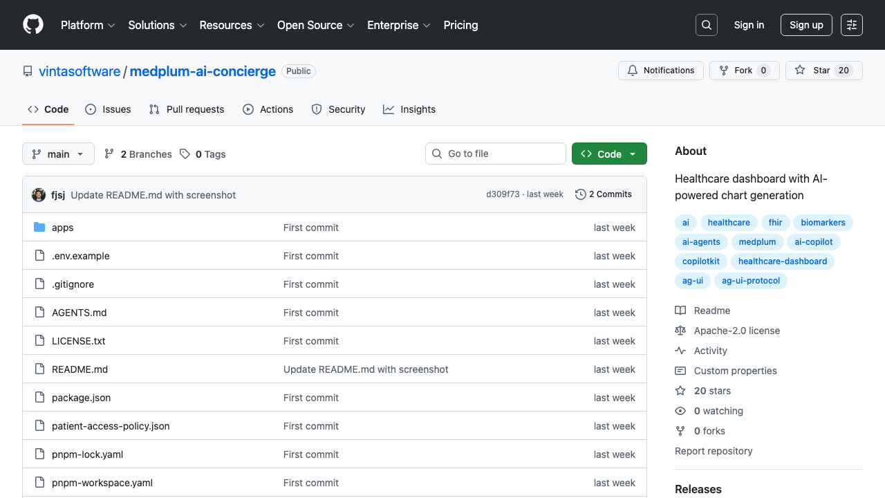 Medplum AI Concierge healthcare dashboard with AI features