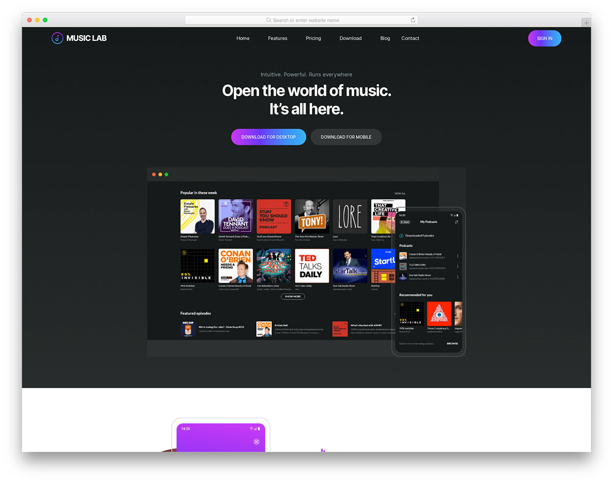 MusicLab free Bootstrap 5 music template