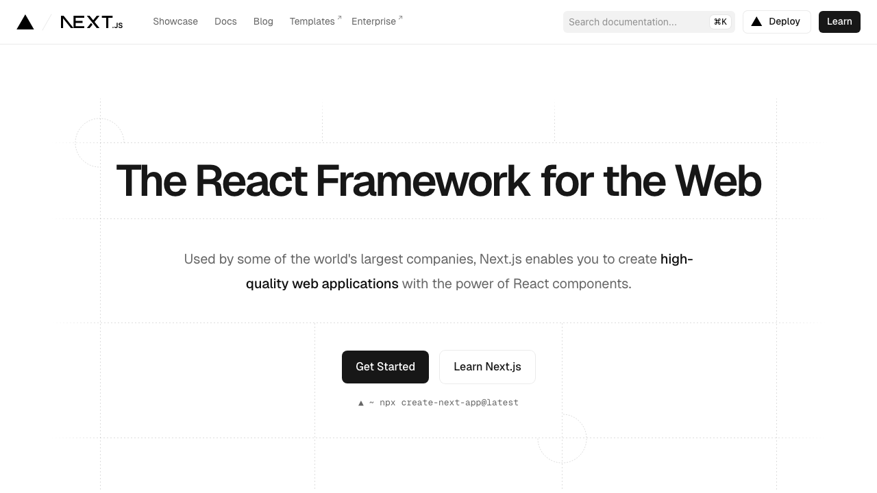 Next.js homepage - The React Framework for the Web