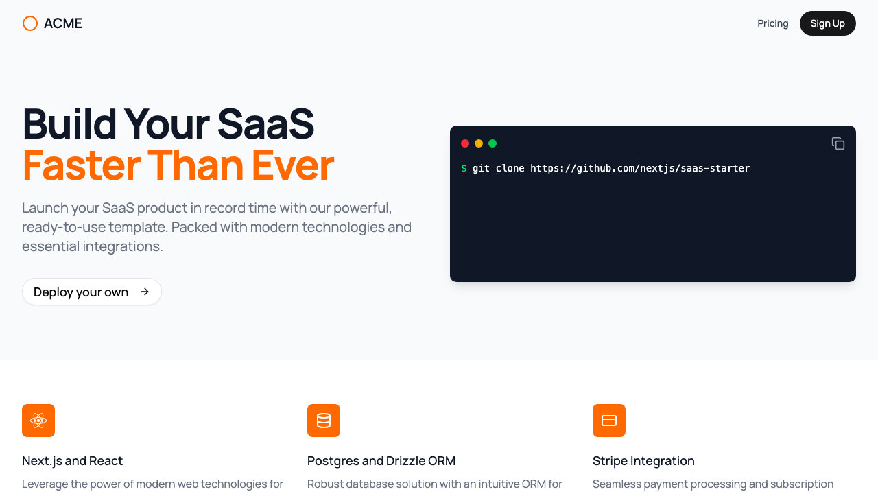next.js saas starter official vercel template