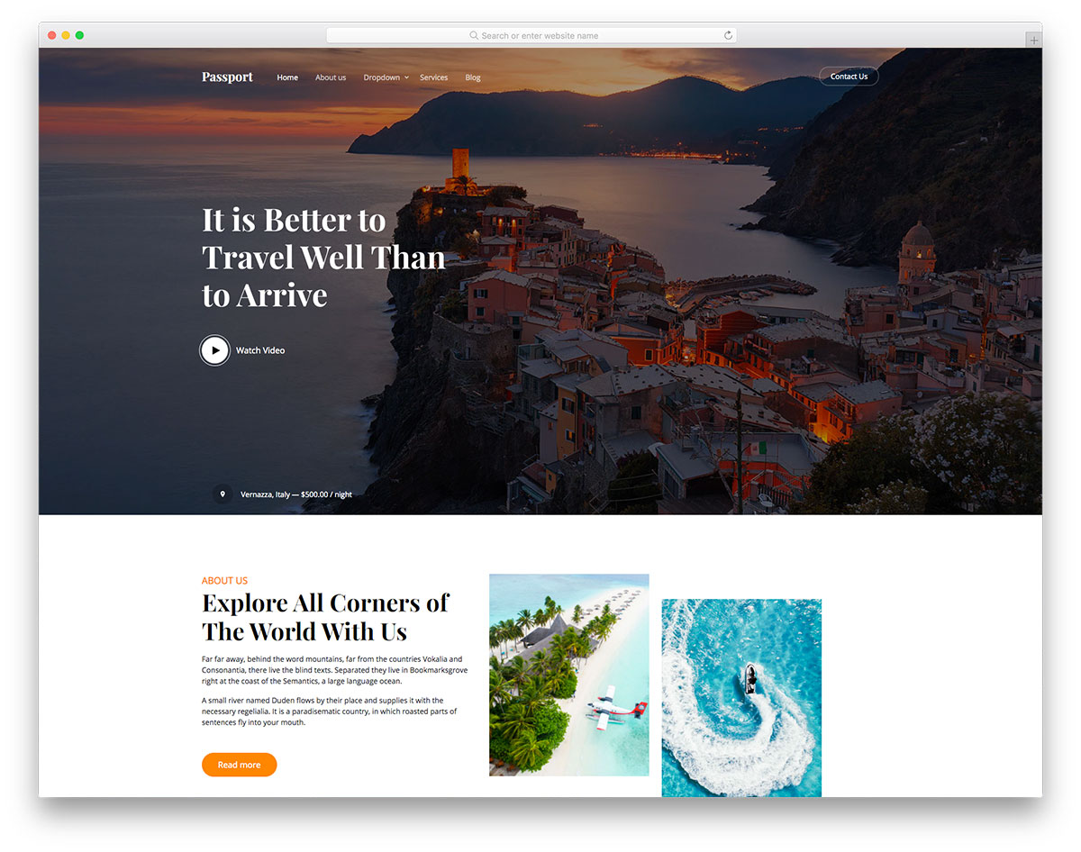 Passport free responsive travel template
