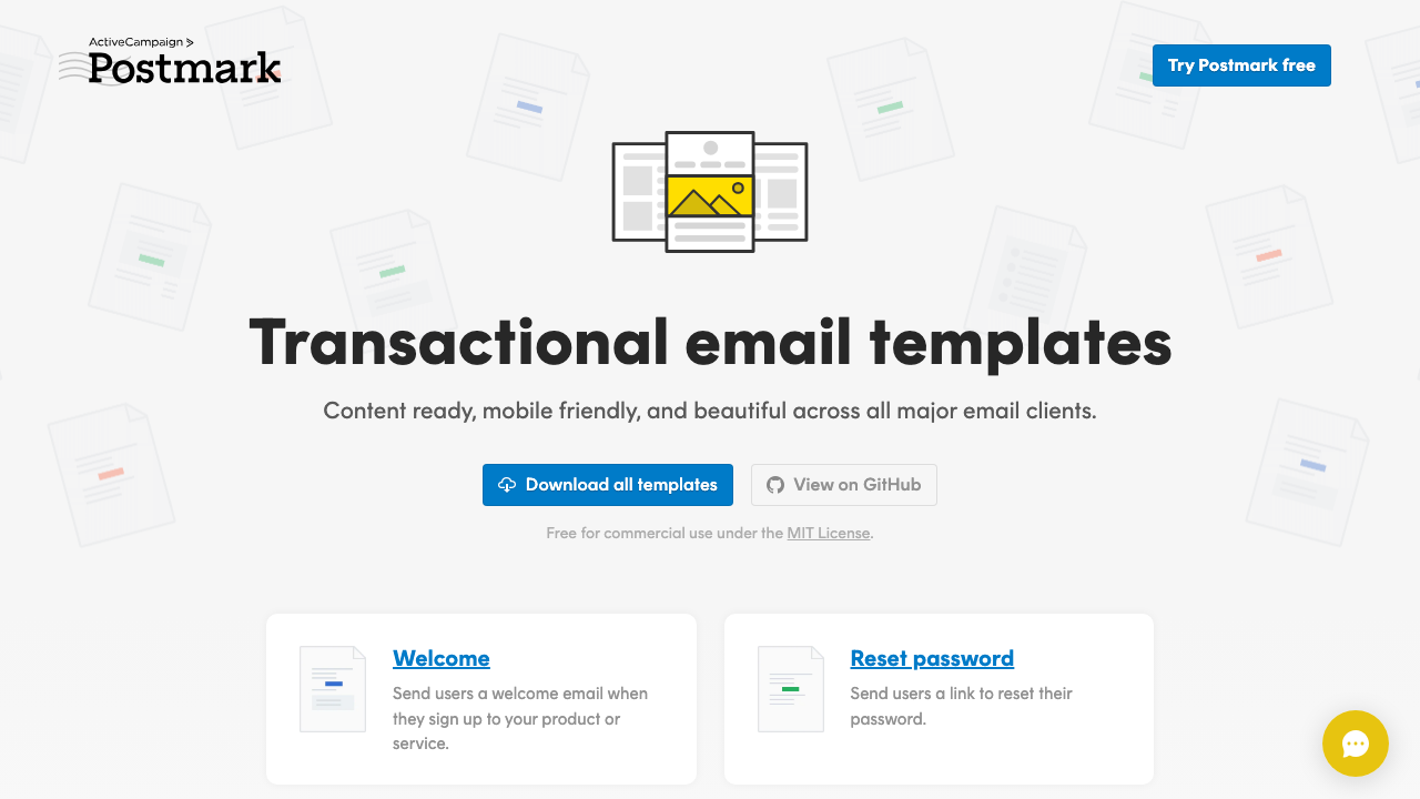 Postmark transactional email templates - Welcome, Reset Password, Receipt, and more