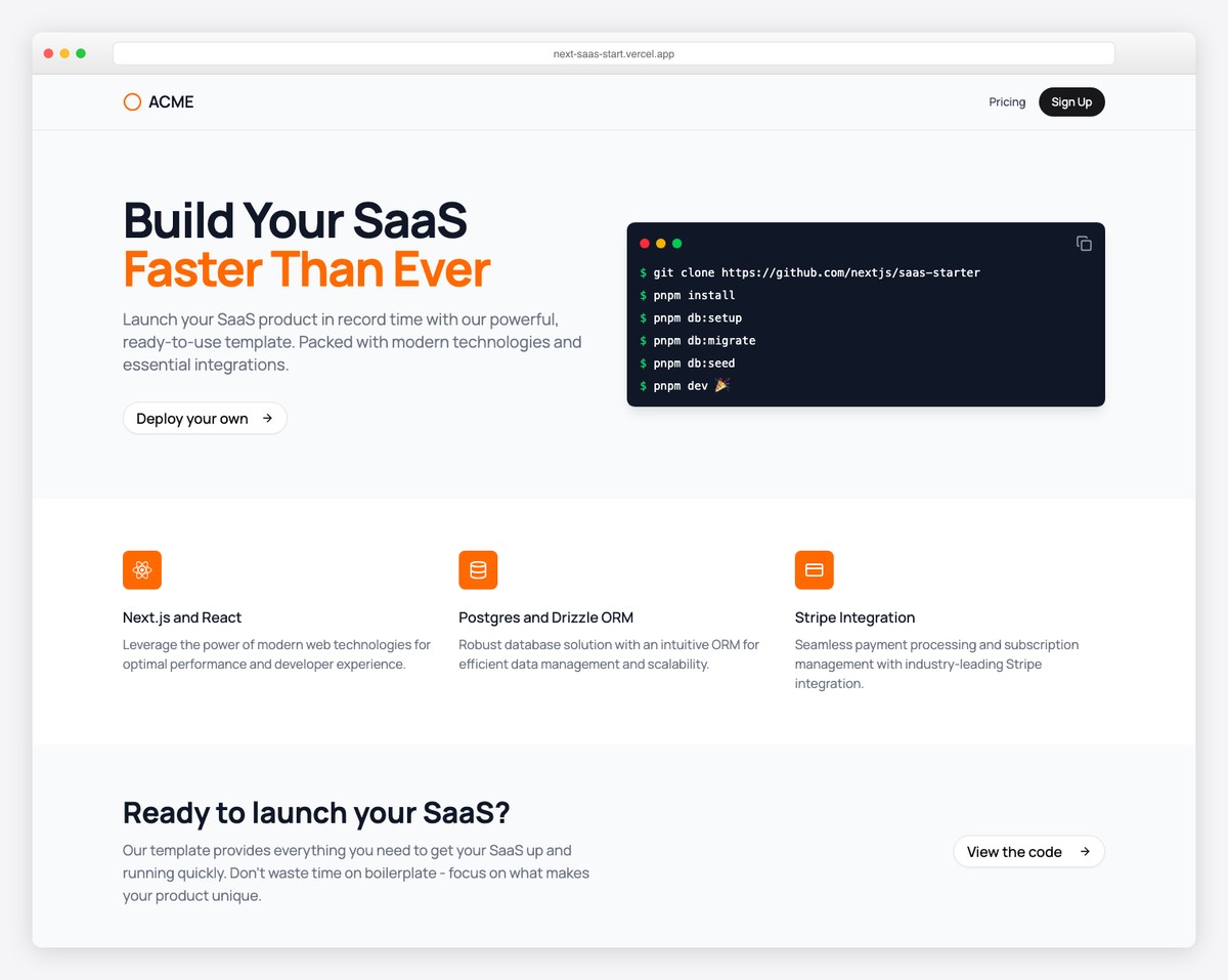 Vercel Next.js SaaS starter template with subscription management and team features