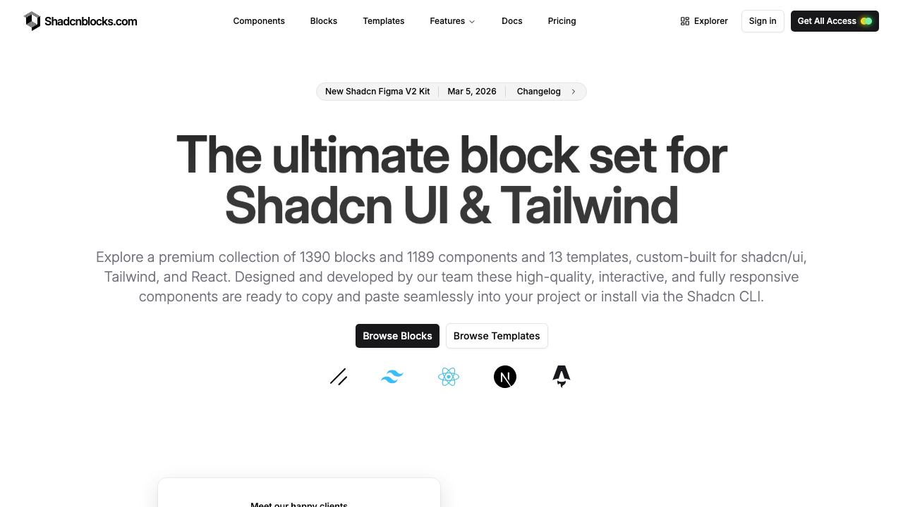 shadcnblocks component blocks library