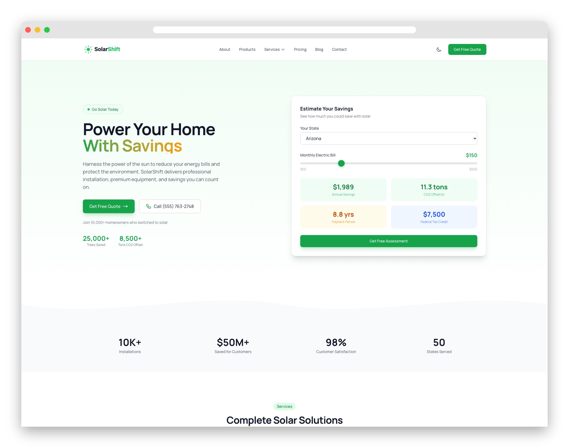 solarshift free tailwind css solar energy template
