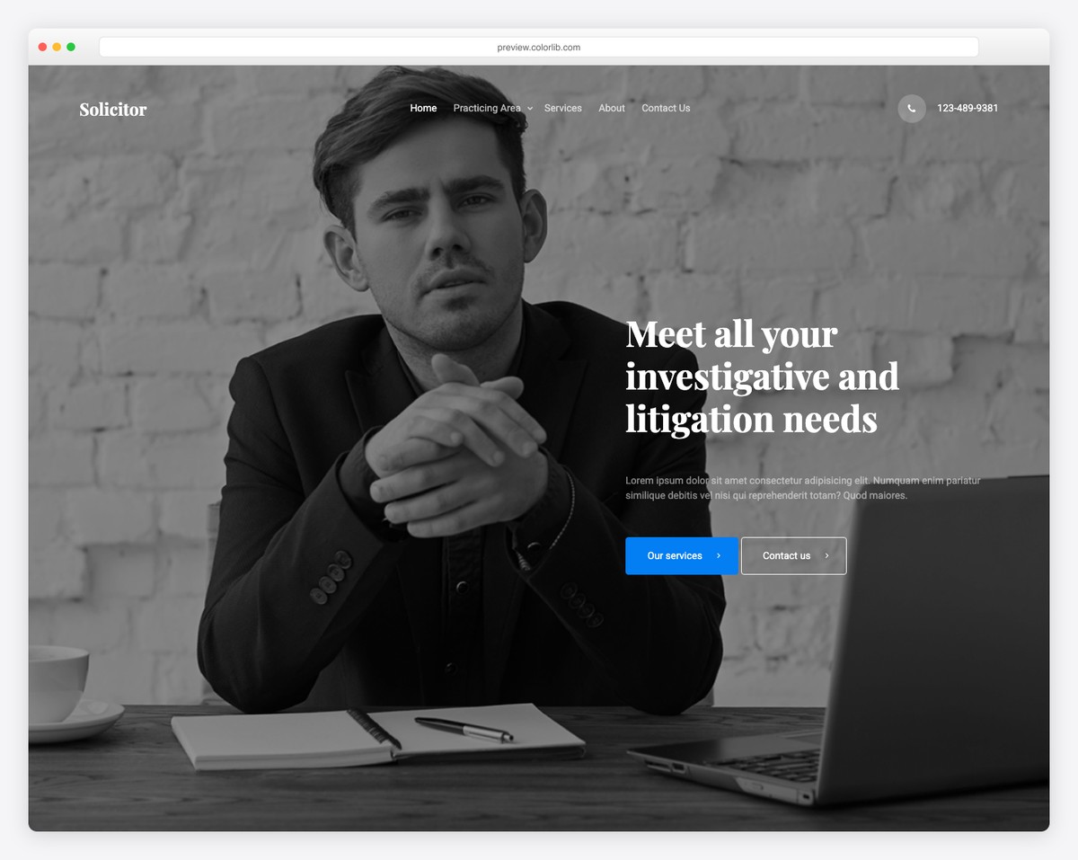 Solicitor free responsive Bootstrap template for law firms