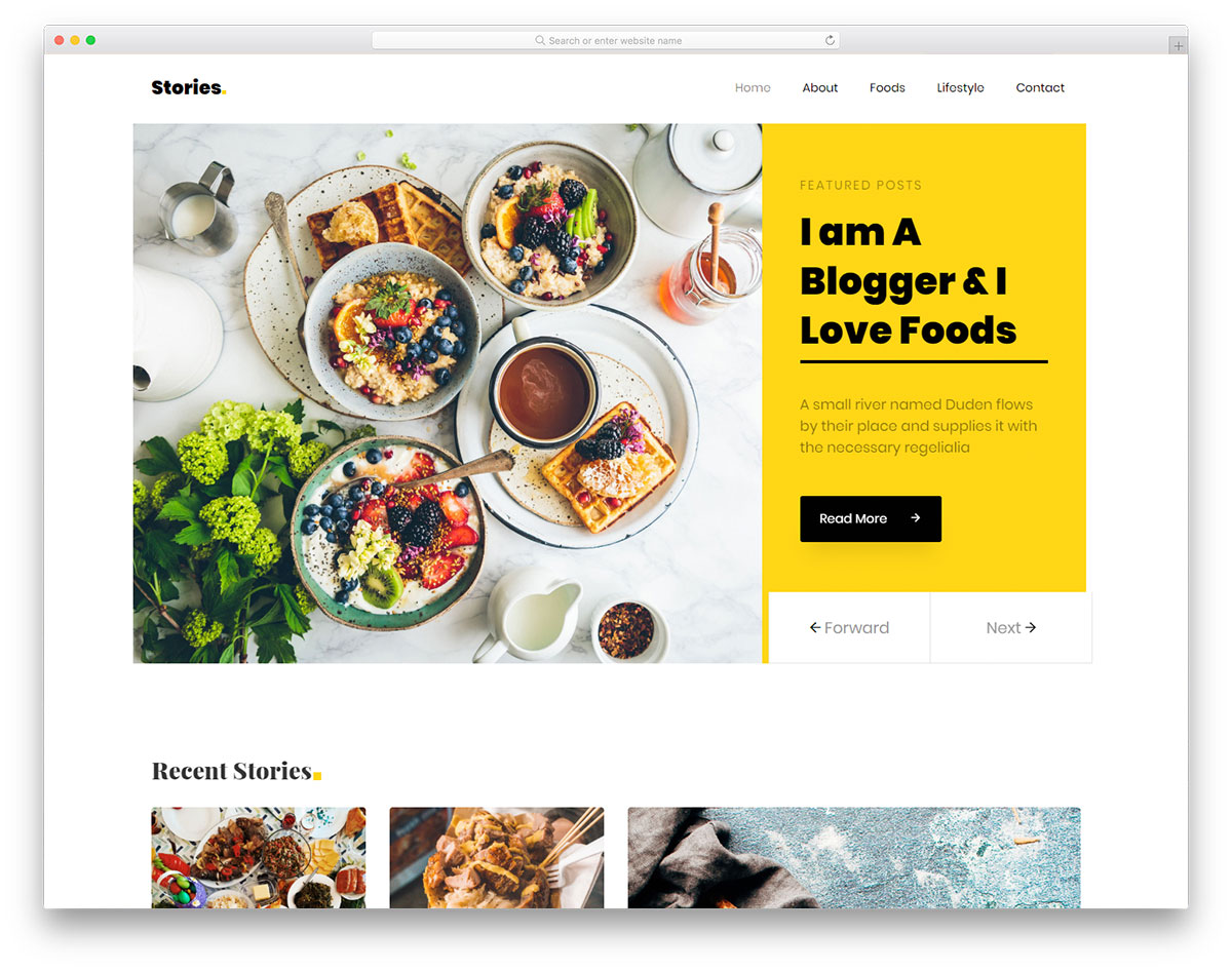 Stories free Bootstrap food blog template