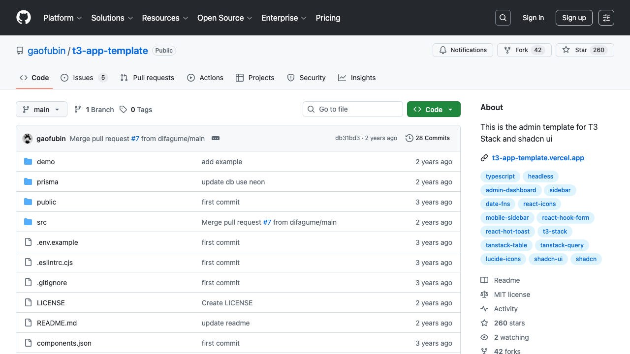 T3 Admin Dashboard template with shadcn/ui and TanStack Table