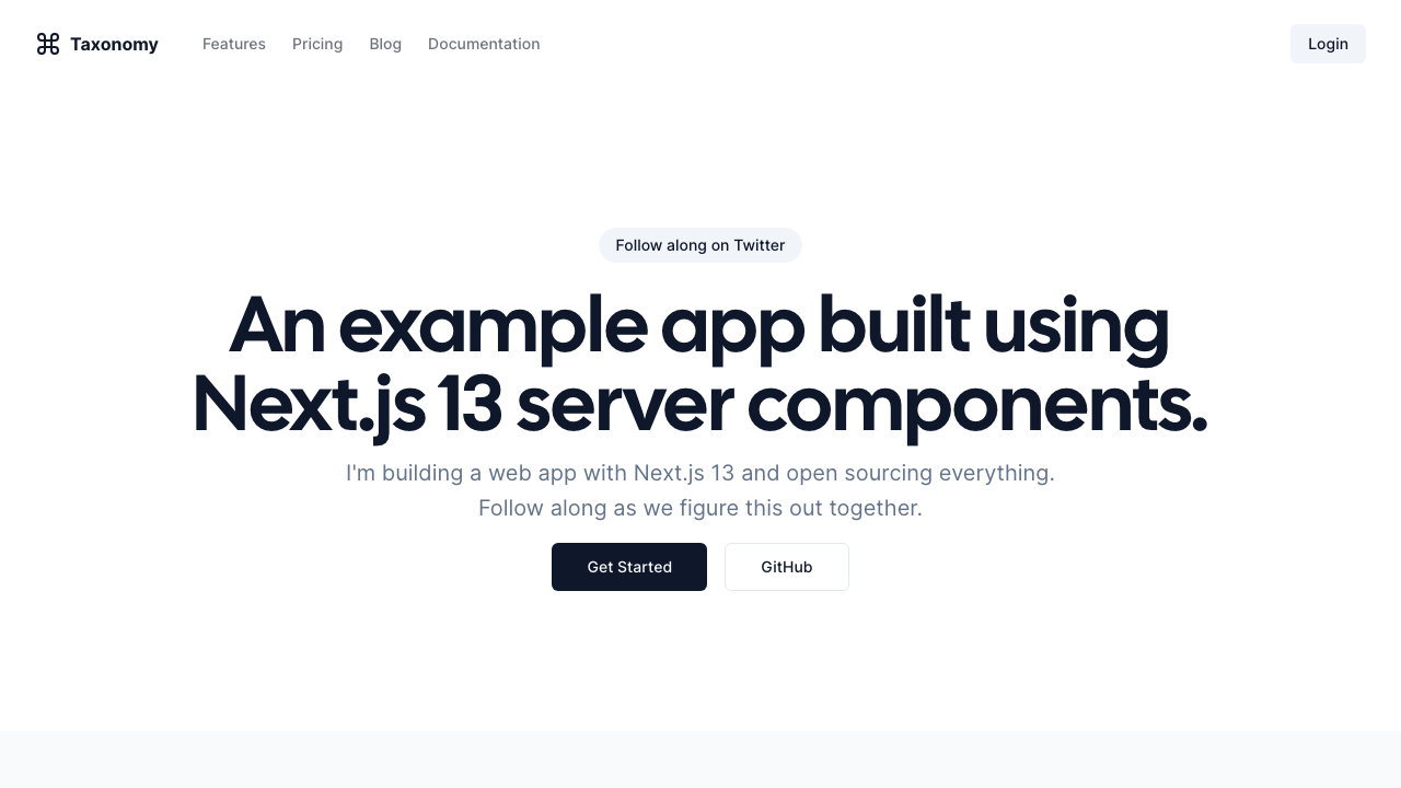 Taxonomy SaaS application template by shadcn with Next.js App Router