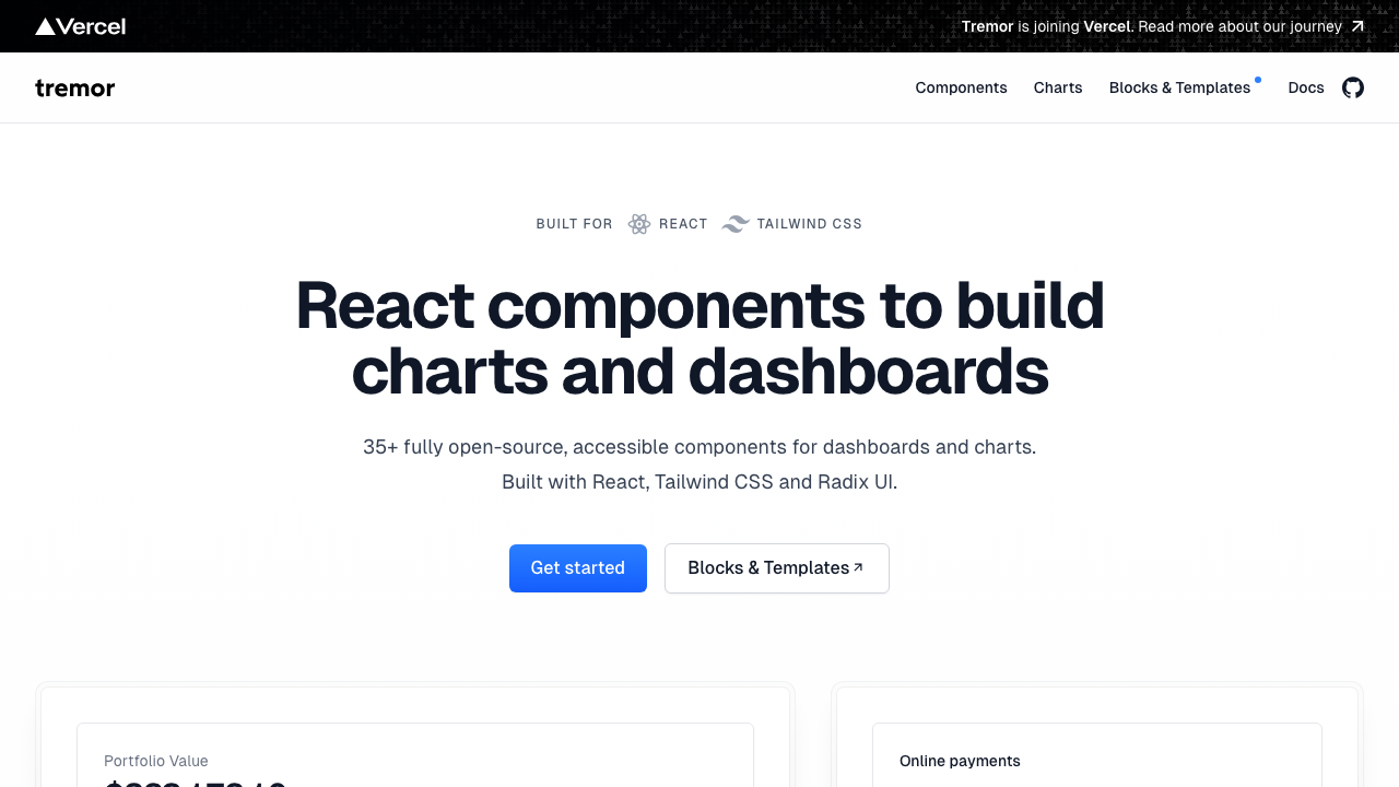 tremor react dashboard component library
