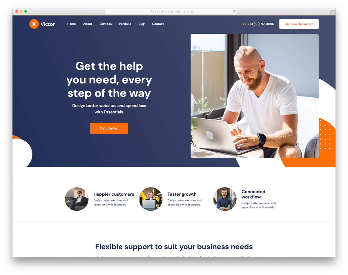 Victor free responsive Bootstrap template for business advisors