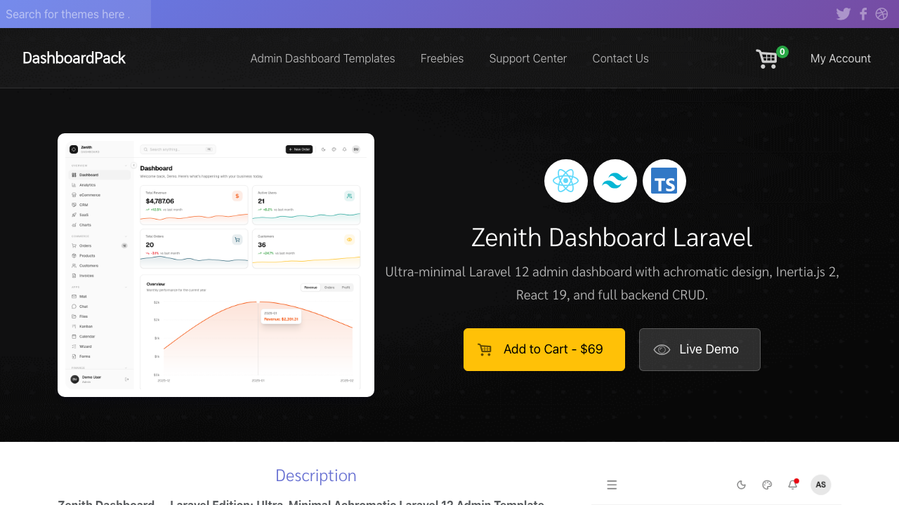 dashboardpack zenith shadcn admin dashboard