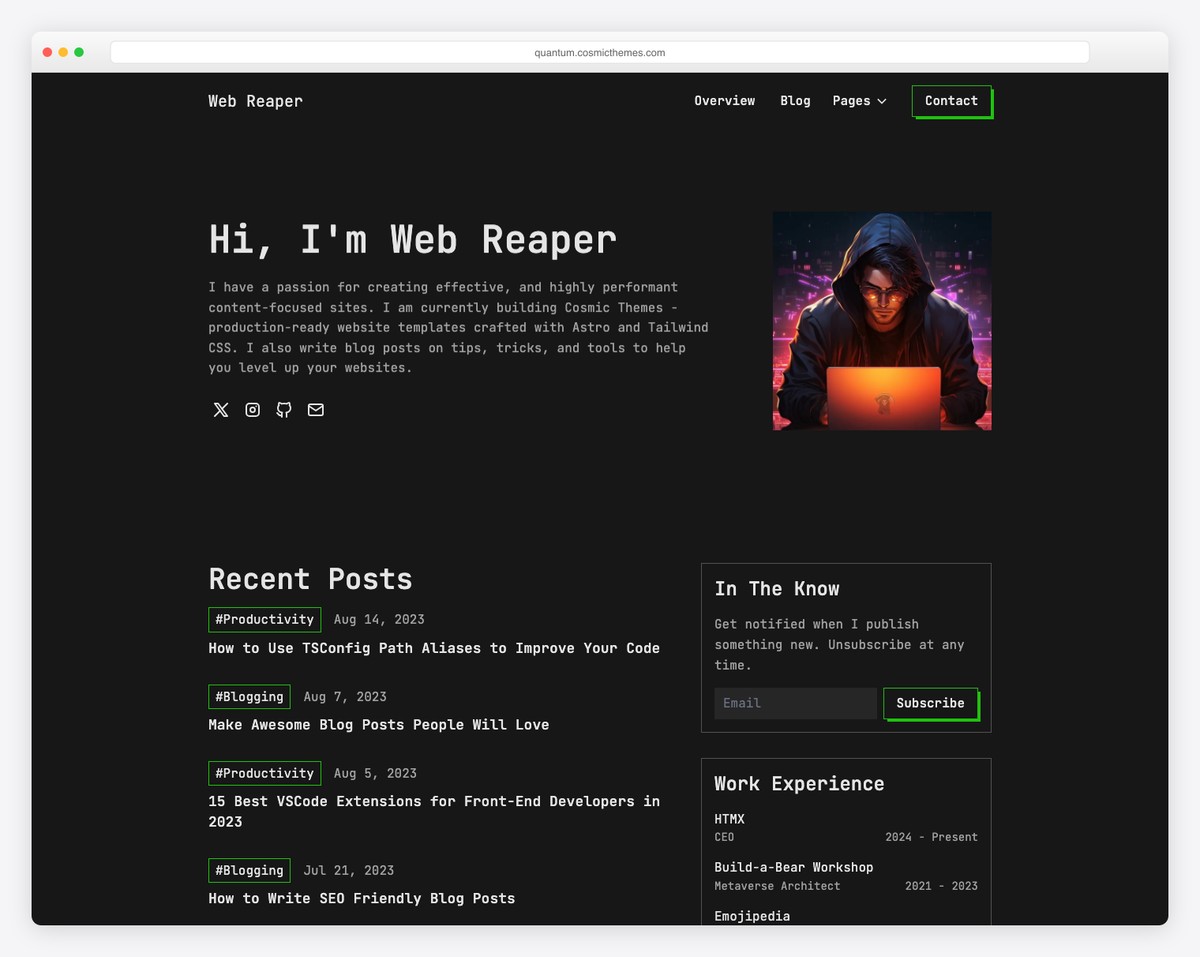 Quantum - Premium Astro Tech Portfolio Theme with Keystatic CMS and MDX Blog Support