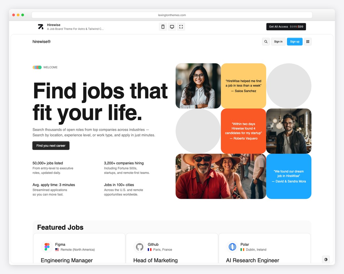 Hirewise - Premium Astro Jobs Board Theme with Multi-Role Layouts and Paywall Support