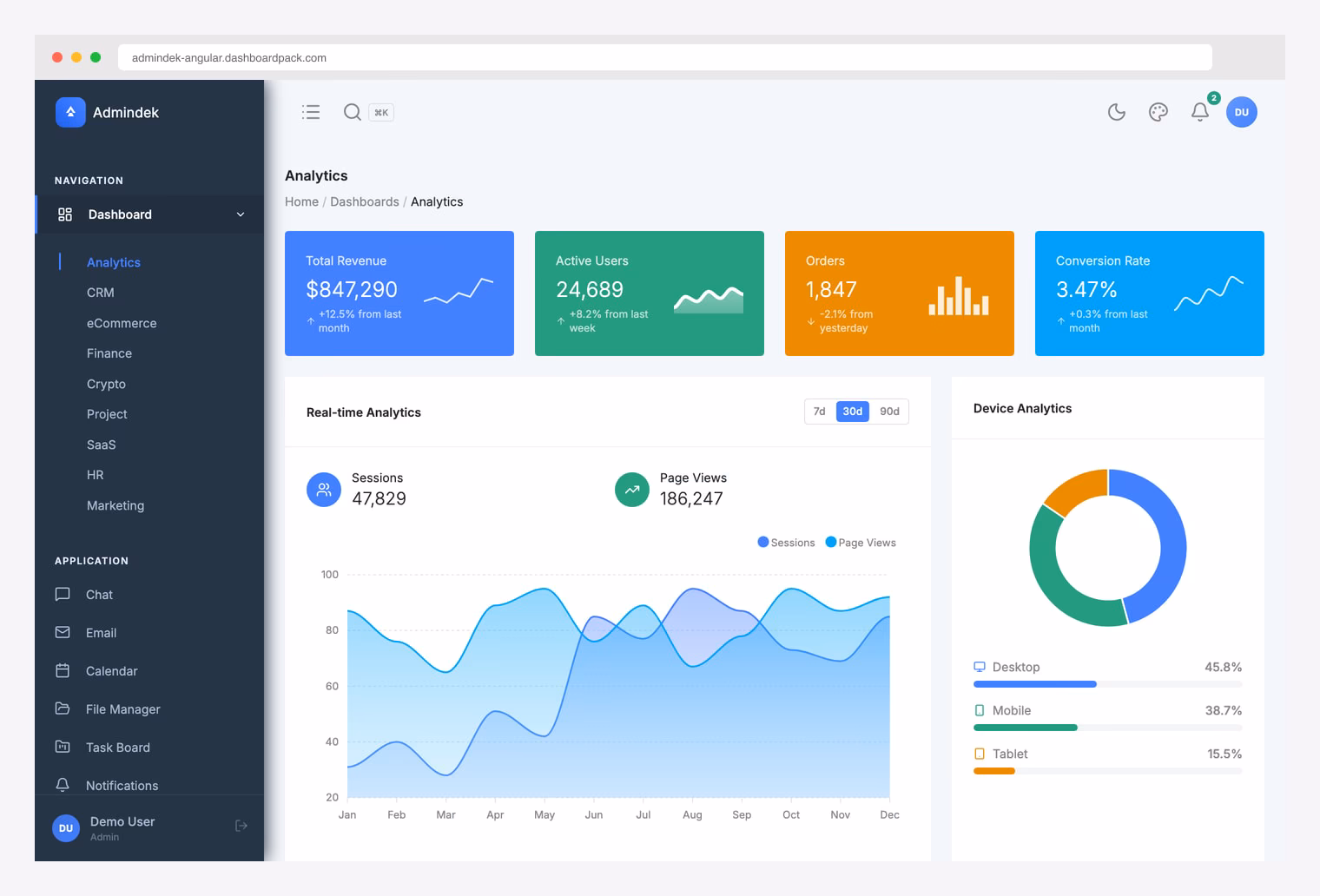 AdminDek Angular Edition admin dashboard template