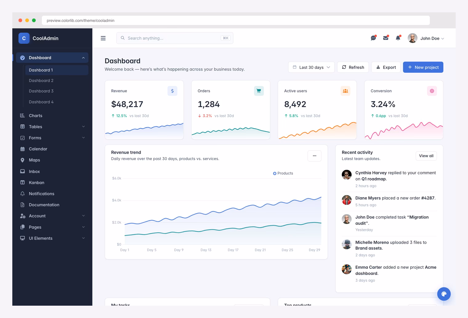 CoolAdmin free Bootstrap 5 admin dashboard template with command palette