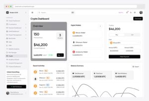 Shadcn UI Kit Crypto Dashboard — premium shadcn/ui crypto admin with Overview, Digital Wallets, Trading buy/sell, Recent Activities, and Balance Summary