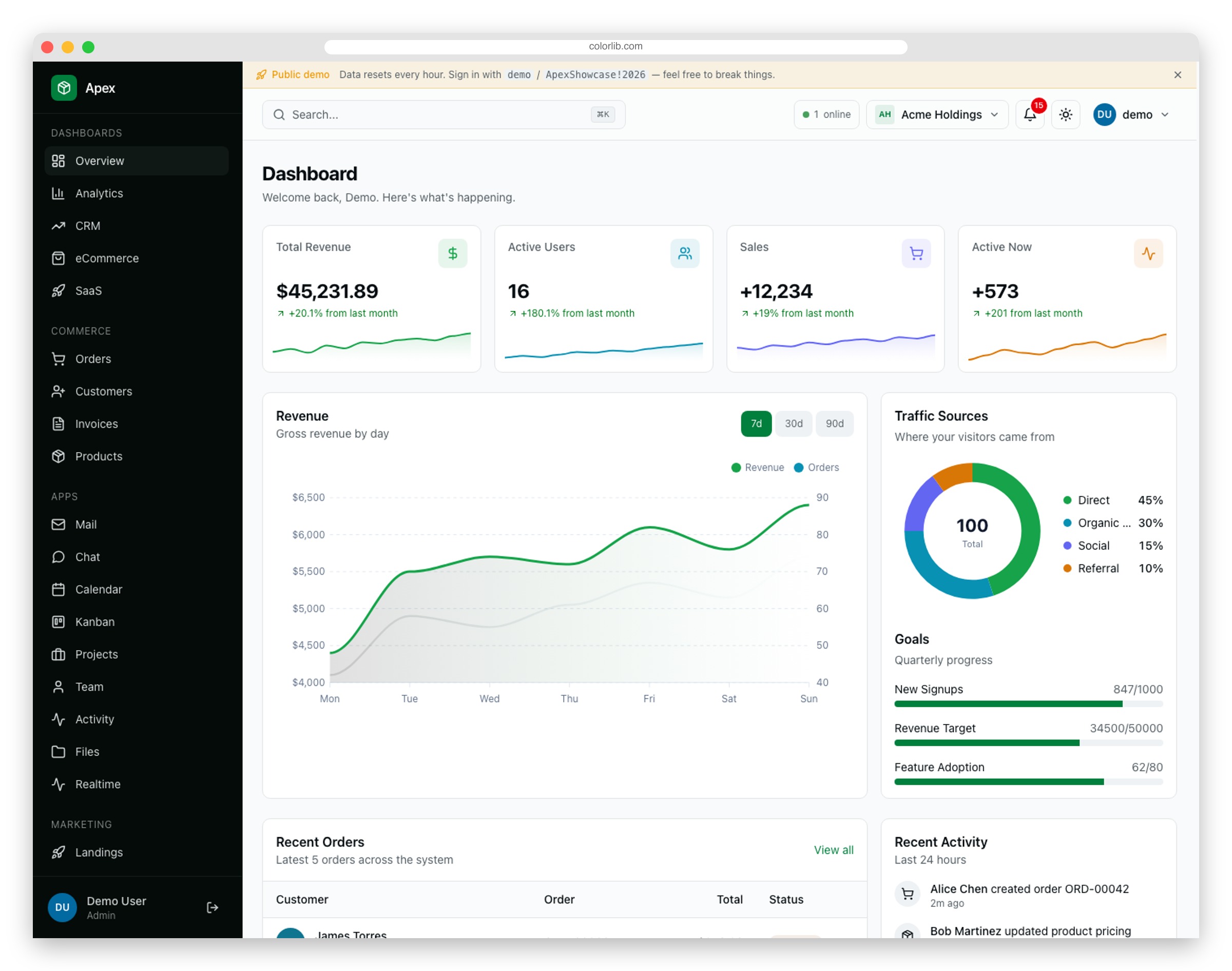 Apex Dashboard — Django Edition: production-ready Django 6 admin template with Tailwind CSS v4, HTMX 2, and Alpine.js