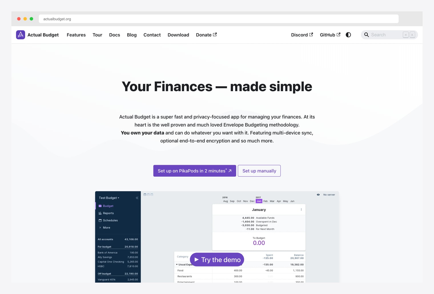 Actual Budget — open-source privacy-focused budgeting app with envelope budgeting methodology
