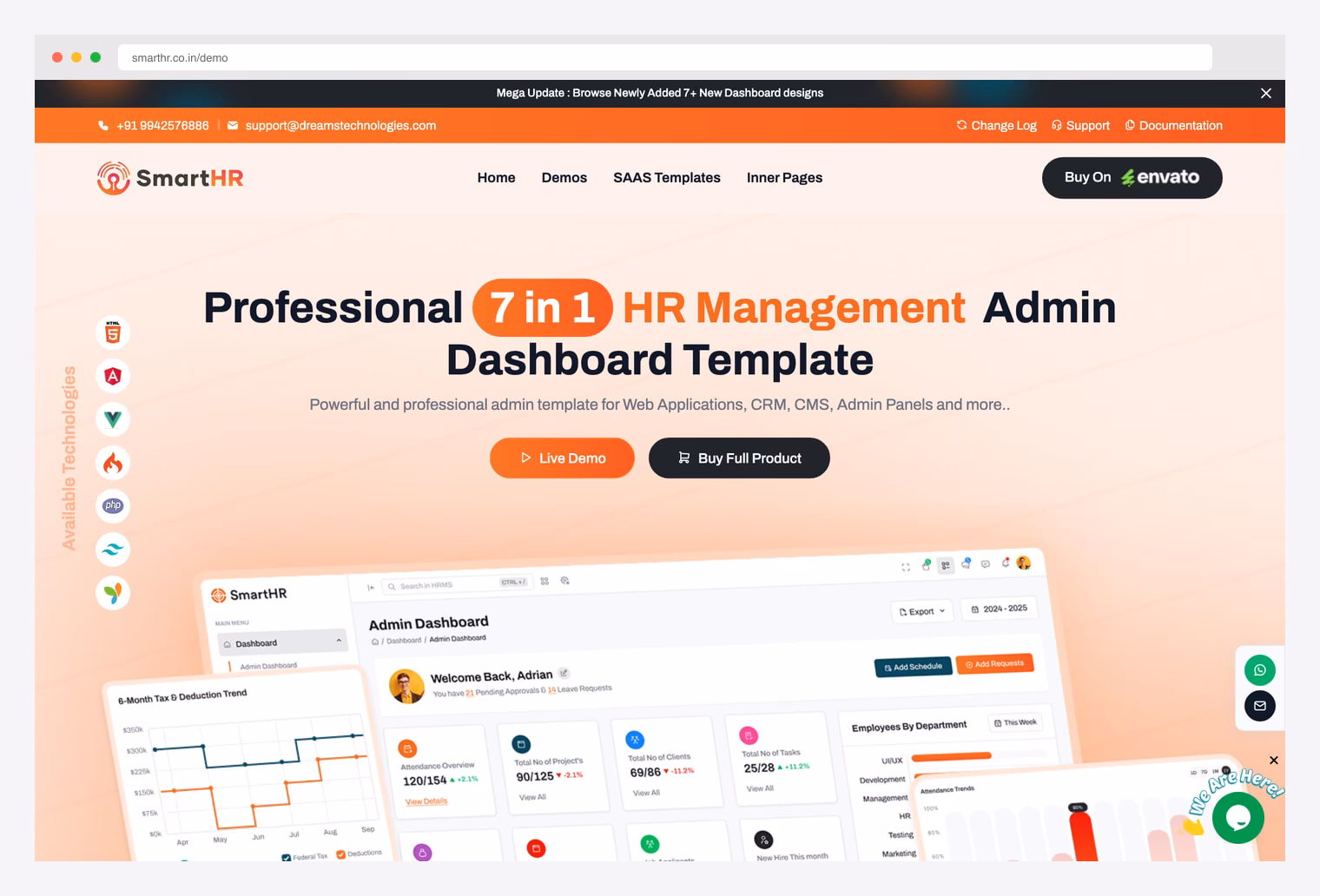 SmartHR 9-in-1 Bootstrap — multi-stack HR template (Bootstrap, Angular, React, Vue, Laravel)