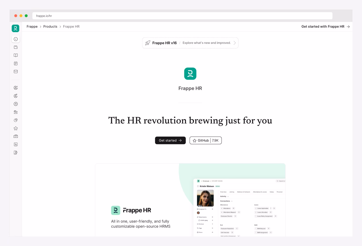 Frappe HR — open-source HR management platform with full HRMS features