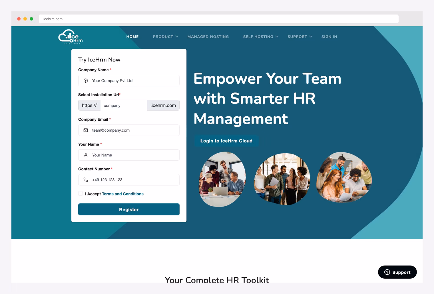IceHrm — open-source HR management software with cloud and self-hosted options
