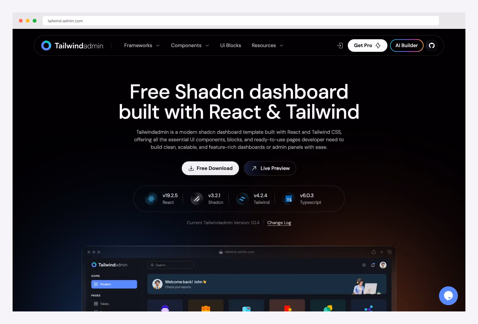 Tailwindadmin — free shadcn/ui admin dashboard foundation for building custom HR tools