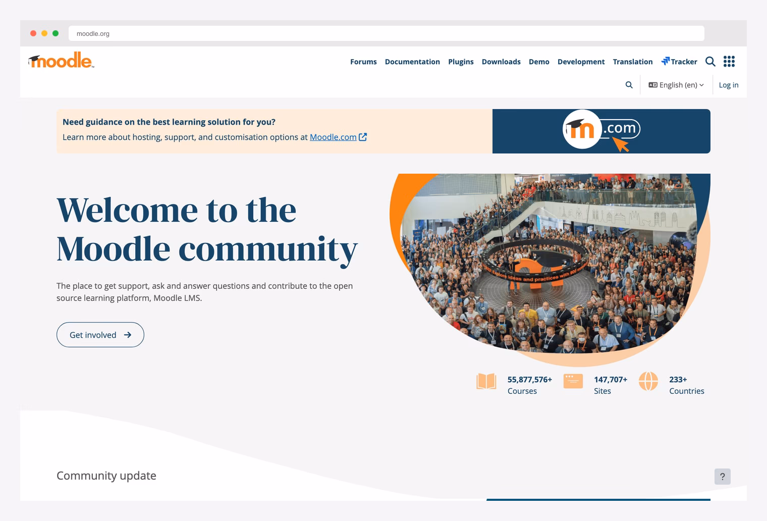 Moodle — world's leading open-source LMS, 55M+ courses, 147K+ sites, used in 233+ countries