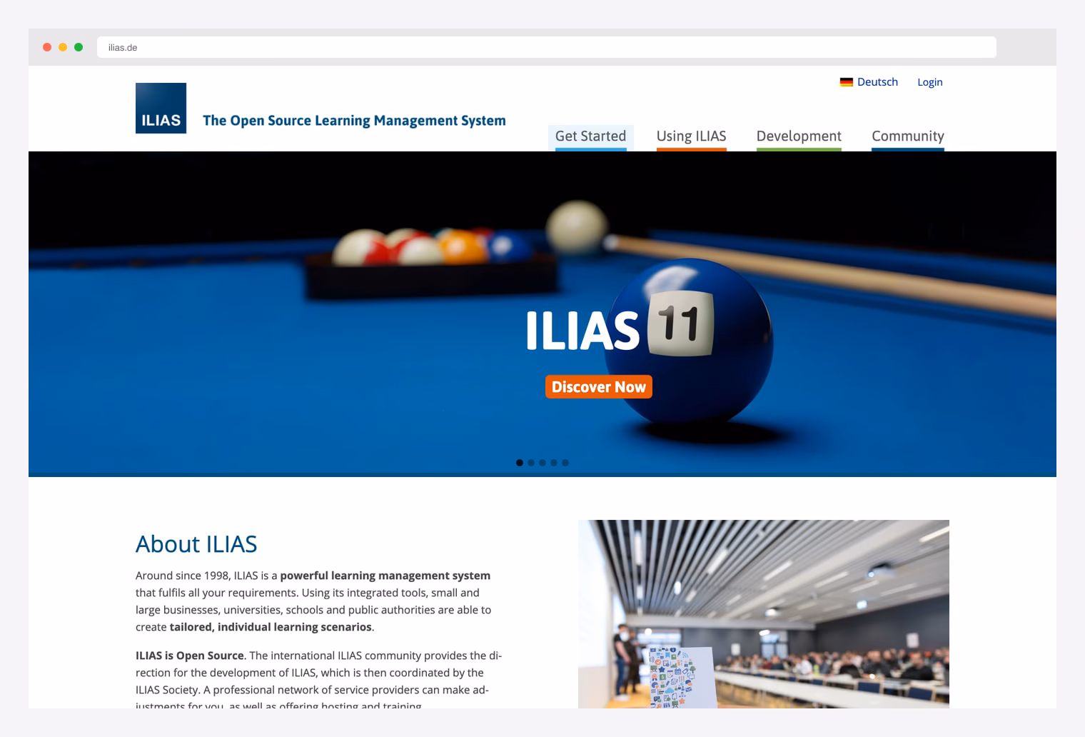 ILIAS — open-source learning management system since 1998, used by businesses, universities, schools, and public authorities