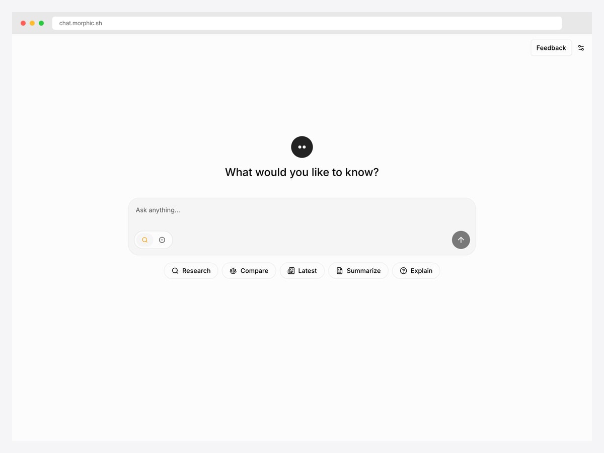 Morphic — 8.9k star Next.js AI search engine with GenerativeUI, multi-provider LLMs, Tavily + SearXNG + Brave + Exa