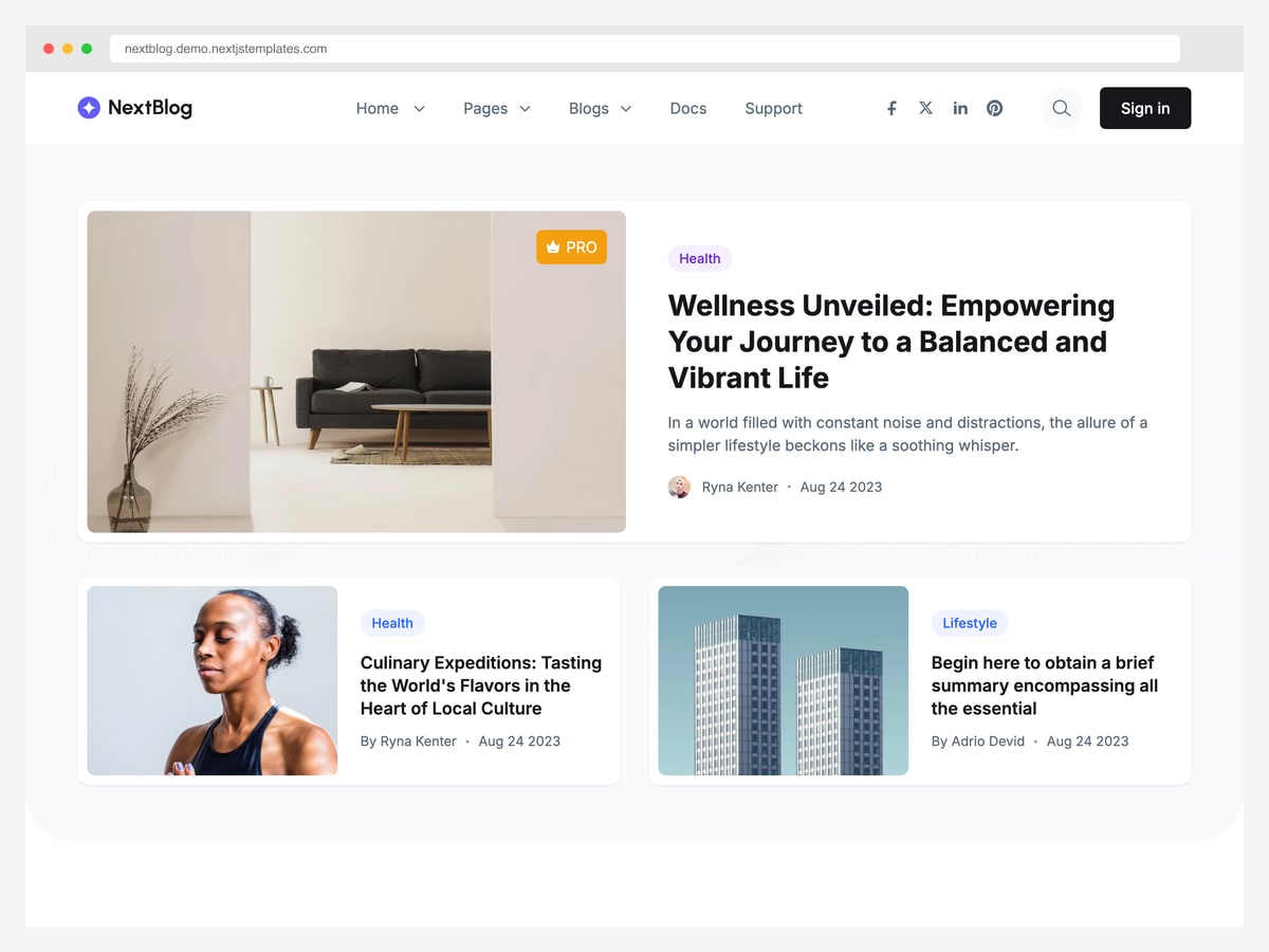 NextBlog by Next.js Templates — premium Next.js 16 + Sanity blog template with paywall, NextAuth, Stripe